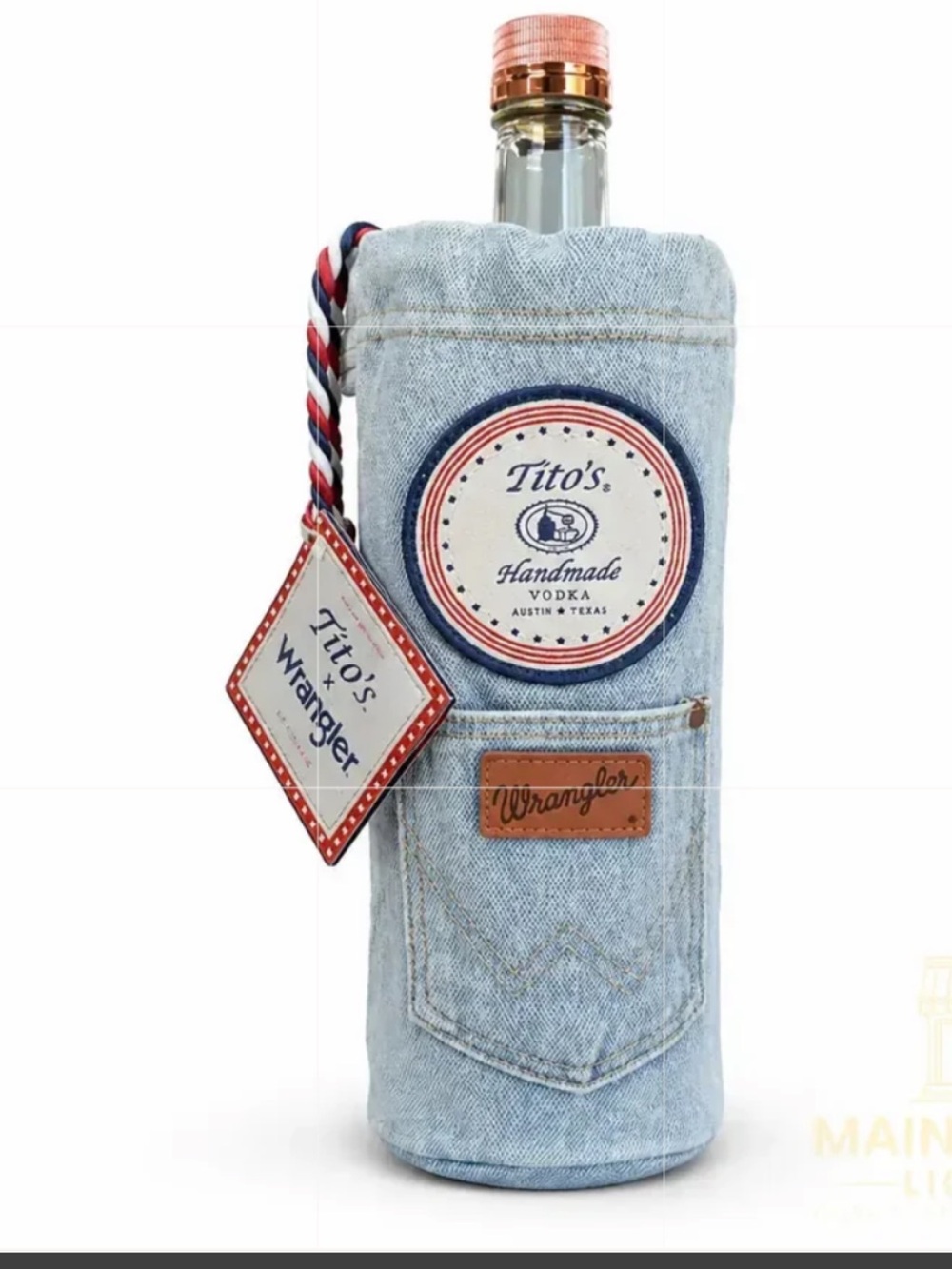 Wrangler Limited Edition Denim Bottle Sleeve for Tito’s Vodka Bottle